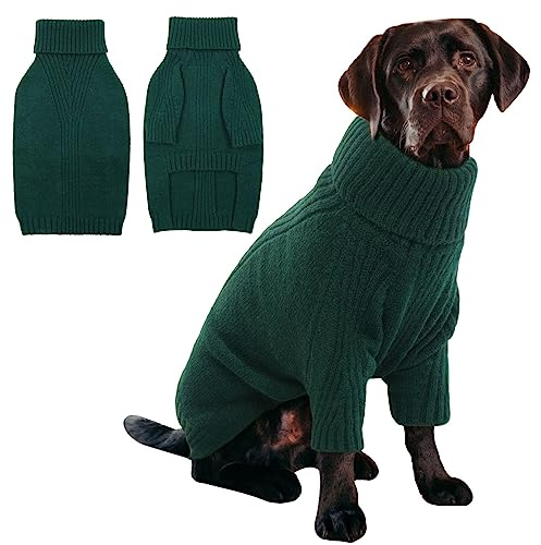 IECOii XXXL hundtröja, varma hundtröjor för extra stora hundar flicka pojke, stretchig och mysig, polostickad pullover för husdjurskläder på jul, lätt på vovve tröja för labrador (grön, XXXL)