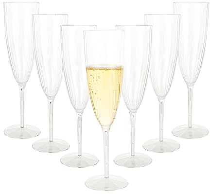 VIDETOL 32 Pcs Plastic Champagne Flutes, 180ml/6.3oz Plastic Champagne Glasses Reusable, Clear Champagne Flutes Great for Wedding, Christmas, Birthday Party and Daily Use
