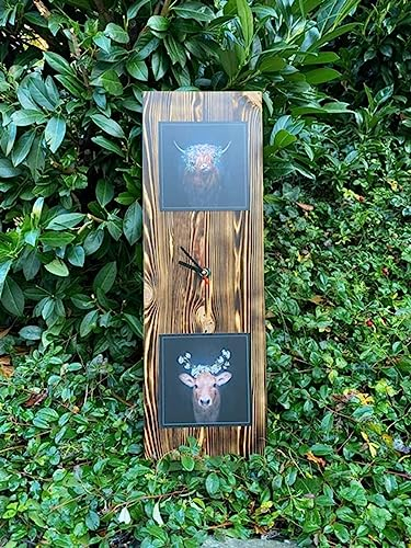 »Schwarzwald Clock Amelie« Dekobrett mit Uhr im Schwarzwald-Design, mit zwei Fotografien des Fotografen Sebastian Wehrle, Höhe 60cm Breite 20cm Stärke 1,8cm