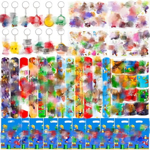 Mitgebsel Kindergeburtstag, 38 Pcs Super Party Mitgebsel Spielzeug Geburtstagsdeko 12 Schlüsselschnalle 4 Tattoo 12 Schnapparmband Kinder 10 Geburtstagstüten Geburtstag Deko Zubehör Gadget Kinder