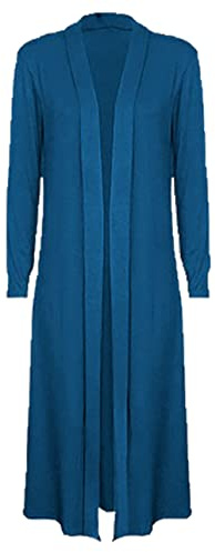 FAIRY TRENDZ Womens Long Sleeve Boyfriend Maxi Cardigan Ladies Open Front Longline Plain Duster Coat Coatigans Sizes 8-26 Teal