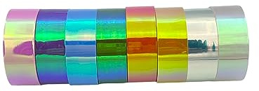 Syntego Lot de 8 rouleaux de ruban adhésif holographique Washi coloré arc-en-ciel 15 mm x 5 m pour scrapbooking, journal, artisanat