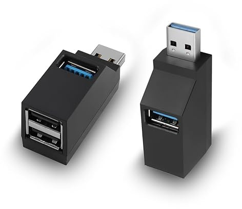 HATMINI Divisor USB de 3 Puertos, concentrador USB 3.0 Divisor USB de 90 Grados 1 Puerto USB 3.0 y 2 Puertos USB 2.0 Datos alimentados portátiles para conectar Disco Duro móvil etc (2 USB A)