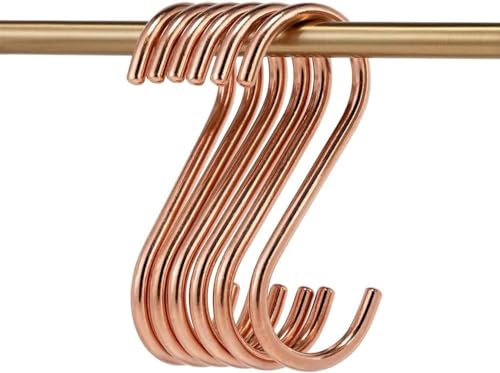 LiuliuBull Set mit 6 Kupfer-S-Haken zum Aufhängen von Töpfen und Pfannen, aus echtem massivem Kupfer, robust und schön und langlebig