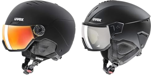 uvex Wanted Visor Skihelm für Damen und Herren mit Visier individuelle Größenanpassung Black & Instinct Visor Skihelm für Damen und Herren mit Visier individuelle Größenanpassung Black matt 56-58 cm