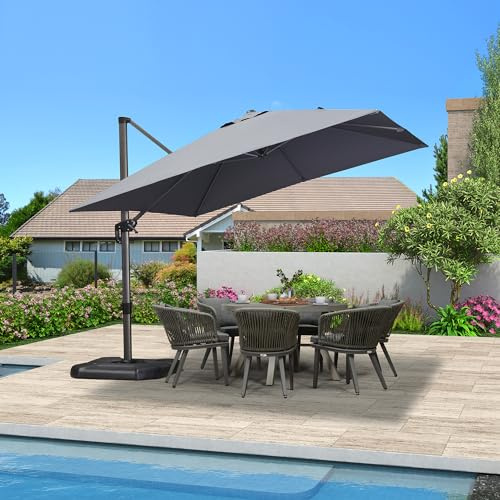 PURPLE LEAF Ombrellone Decentrato 3 x 3 m Quadrato Ombrellone da Giardino Esterno Inclinabile e Rotazione 360°, 8 stecche in Alluminio Tessuto 240 g/m² con Protezione UPF 50+, Grigio chiaro