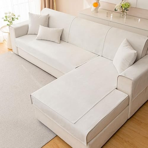 Mingfuxin Chenille Sofa Cover Slipcovers 1 2 3 4 Seater, Universal Non-Slip Corner Sofa Covers L shape Sectional Sofa Couch Cushion Covers Furniture Protector for Living Room(Ivory White,70 * 210cm)