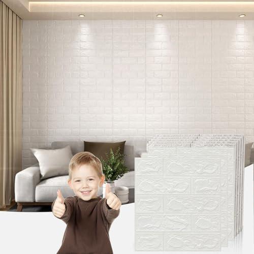 HAILMGAY Panneau Mural Decoratif en Blanc, Panneaux Muraux 3D Se Décollent Et Se Collent, Parement Mural Exterieur Imperméable pour Décoration De Chambre À Coucher, du Salon,50pcs