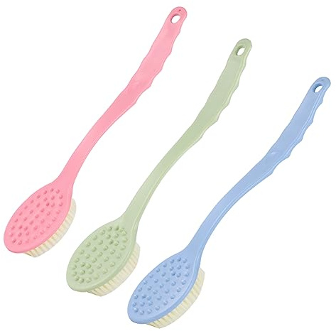 BELLIFFY Spazzola da Doccia Design Semplice in Abs e Pbt Manico lungo 3 Pezzi Set per Pulizia Corpo e Massaggio Pelle per Relax Muscolare Colore Casuale Durante la Doccia