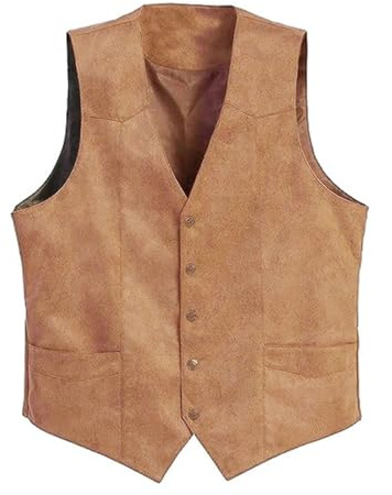 Acrawnni Men's V-Neck Suit Vest Button-up Western Cowboy Suit Vest Slim Fit Faux Suede Leather Dress Vests Waistcoat for Wedding (A-Brown, M)