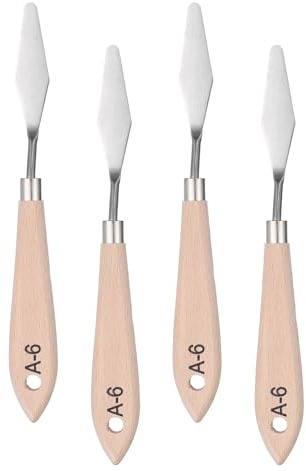 QUARKZMAN 4Pcs Espátula de pintura con cuchillo de paleta de 7,48 pulgadas de acero inoxidable con diseño de agujero en el mango de madera de haya para mezclar colores de óleo y acrílico