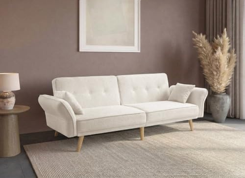 DecoInParis Canapé clic clac 3 Places en Tissu Bouclette Blanc écru Chili