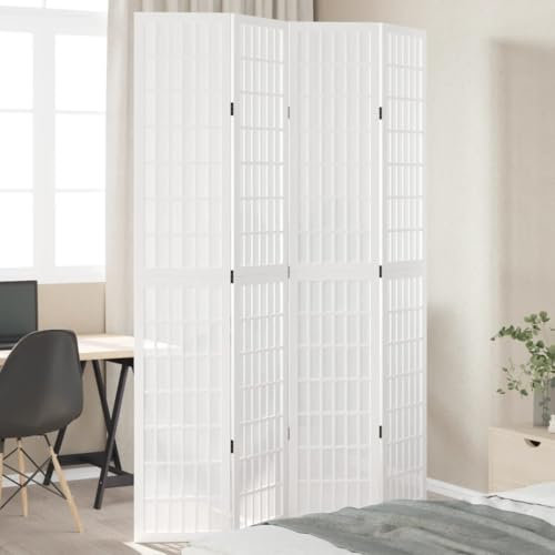 AJJHUUKI Mobilier d'extérieur Paravent 4 panneaux en bois massif blanc paulownia