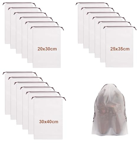 18Pezzi Borsa Porta Scarpe da Viaggio, Borsa Scarpe da Viaggio Impermeabile, Sacchetti per Scarpe Antipolvere, Sacchetti per Calzature con Coulisse -20 * 30/25 * 35/30 * 40CM