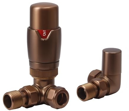 Thermostatische Heizkörperventile und Eck-Rücksperrventil, klassisches und modernes Design, 1,27 cm x 15 mm, Eckheizkörperventile (gebürstete Bronze)