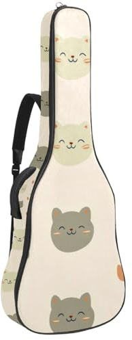 KengjuTesu 43 Zoll Akustikgitarre Softcase mit Rucksackgurt und 2 Taschen Cartoon Katzen Gesicht Muster, keine Polsterung Rucksack Wasserdicht Oxford Tuch Bassgitarre Gigbag für Konzertgitarre,