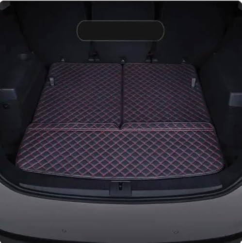 Auto Kofferraummatte Für VW Für Touran L 2006-2021 Leder Kofferraum Abdeckung wasserdichte Schutz Matten Zubehör Voiture Autos Pads Kofferraum schutzmatte(Black and Red 3)