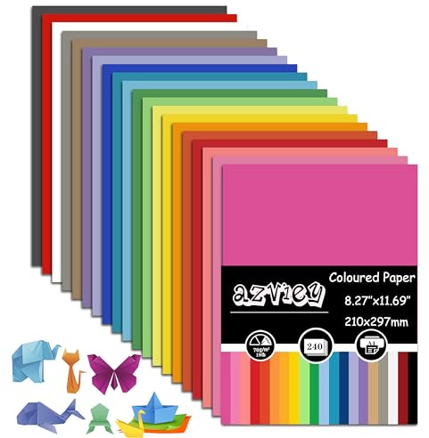 240 ark färgat papper, 20 färger origami-papper A4 dubbelsidig för barns konst- och hantverksaktiviteter (70 gsm), 297 mm x 210 mm