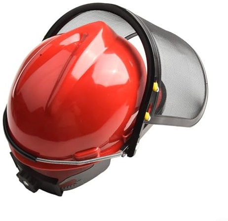 Casco di sicurezza per motosega, regolabile, con paraorecchie e visiera in rete, per tutti gli ambienti di lavoro all'aperto, rosso
