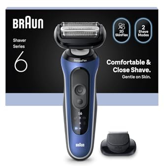Braun Series 6 Elektrorasierer Herren, Rasierapparat mit 60 Min. Akkulaufzeit, Präzisionstrimmer-Aufsatz, Kabelloser Nass- und Trockenrasierer für Männer, Made in Germany, Wasserdicht, 62-B1200s, Blau