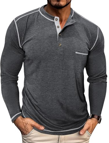 PRIVIMIX Långärmad tröja herr långärmad henley-skjorta långärmad t-shirt baströja för män M-3XL, svart, XL