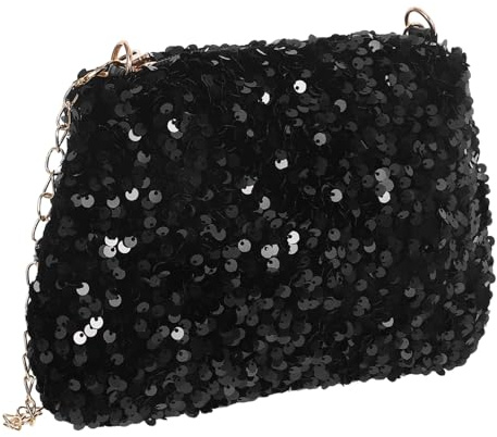 Yardenfun Kleine Schwarze Pailletten Handtasche mit Verstellbarem Kettenriemen Glitzernde Crossbody Tasche für Damen Leichte Abend Clutch für Party Hochzeit und Besondere Anlässe