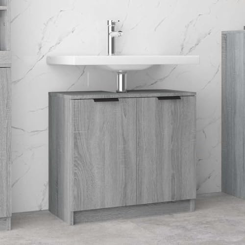 KTHLBRH Armario de baño Madera contrachapada Gris Sonoma Armario de Baño con 2 Puertas y Amplio Almacenamiento para Lavabo 64,5x33,5x59cm