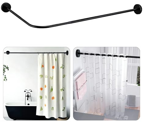 Shower Curtain Rods, L Shape (62-92 x 98-167 cm) Curved Bathtub Rail Extendable Stainless Steel Shower Corner Curtain Rail for Bathroom Fitting Room (Black)