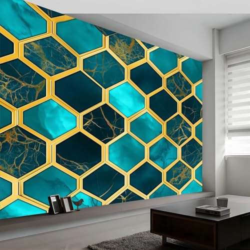 Générique Papier peint intissé Design Artistique 500L x 280H cm, Papier peint panoramique Nid d'Abeilles Marbre - grandes poster mural photo pour salon chambre restaurant décor fond TV