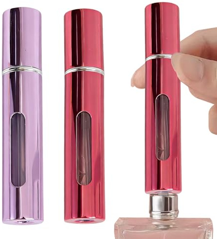 Perfume Refillable Bottle,2 Pcs 10ml Refillable Leak-Proof Travel Spray Bottle with Easy Bottom-Fill Design,Compact & Durable Metal Perfume Dispenser for Gym,Travel,and Daily Carry for Women & Men (2)
