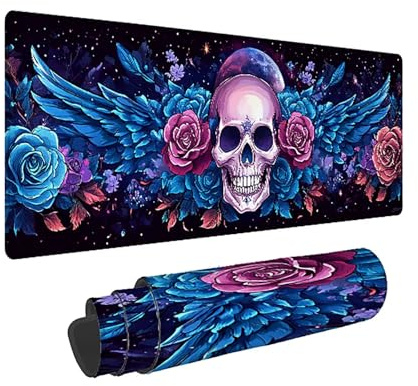 Mousepad, Mauspad XXL Cranio Fiore, Gaming Mauspad - 900x400x3mm - Tappetino Scrivania con Base in Gomma Antiscivolo, Mouse Mat con Bordi Cuciti per Computer, PC, Laptop-44130