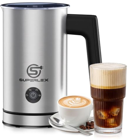 SUPERLEX Electric Milk Frother, 4-in-1 Automatic Milk Steamer 300ml | Coffee Frother Milk Warmer with Detachable Stainless Steel Jug, Hot & Cold Milk Foam Maker for Latte Cappuccino Hot Chocolate