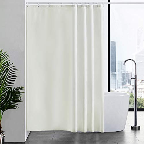 Furlinic Duschvorhang 180x210cm Mit Gewicht Textil Polyester Stoff Beige | Waschbar Antischimmel Wasserdicht für Badewanne Mit Ösen Schwer Boho Hochwertig 210cm Lang mit 12 Duschringen.