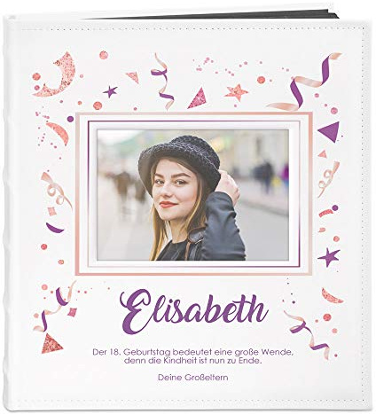 Maverton Fotoalbum zum Selbstgestalten mit Bildausschnitt mit Aufdruck - für 240 Fotos 10x15-60 schwarze Seiten - Größe 33x30cm - Weiß - personalisierte Geschenke - Geburtstagsgeschenk für Frauen