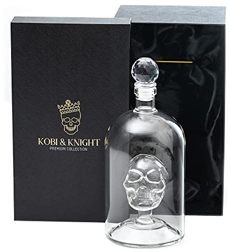 Kobi & Knight Decantador de calavera de alta calidad, decantador de whisky hecho a mano con tapón hermético, decantador de calavera de vidrio de borosilicato, vodka grueso, ron, ginebra, botella de