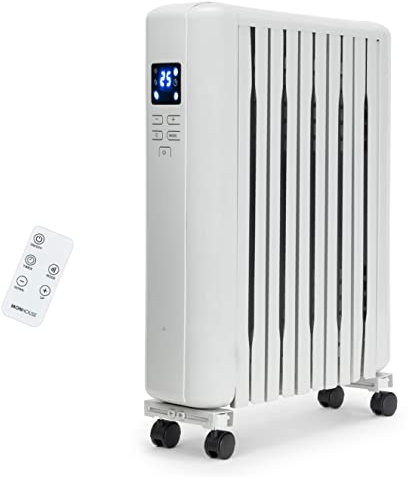 MONHOUSE 2500W Digital Oil Filled Radiator - Portable Electric Heater with LED Display, Built In Timer & Adjustable Thermostat, Remote Control, Overheat Safety Cut Off and Tip Over Switch - White