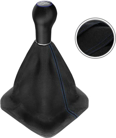 Schaltsack & Schaltknauf für VW Golf 2 3 4 Polo 6N für Passat 35i - 5 Gang - Schwarz - Blau - Schaltmanschette Schalthebel Manschette für Schaltung - Knauf Hebel für Schaltgetriebe 12mm - A0254-19
