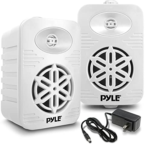 PyleUSA Bluetooth Indoor Outdoor Speakers Pair-300 Watt Dual Waterproof 4” 2-Way Full Range Speaker System w/1/2” High Compliance Polymer Tweeter-Home, Boat, Marine, Deck(White)(PDWRBT46WT)