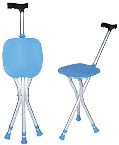 Tragbarer Gehstock-Hocker Walker Faltbarer älterer 3-Bein-Spazierstock-Hocker Höhenverstellbare Aluminiumlegierung Krücken Walker-Stock-Gehhilfe mit Sitz für ältere Outdoor-Reisen Rest Double the