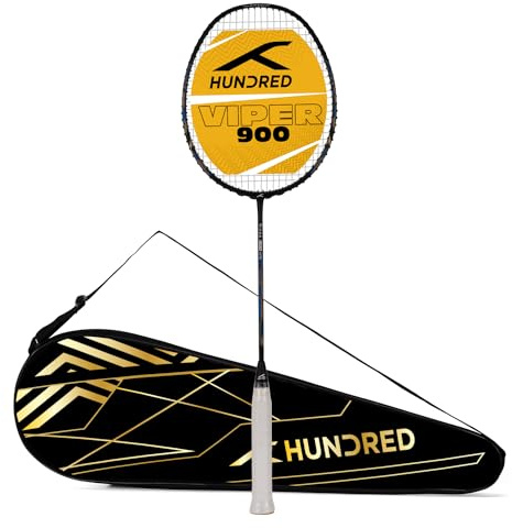 HUNDRED Viper 900 Badminton Racket (Black/Blue, Grip Size: G6) | Material: Carbon Fibre | Full Cover | for Intermediate Players | Strung