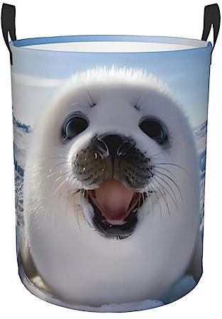 Harfe Siegel Malerei Tapete Wäschekorb Wasserdicht Runde Lagerung Bin Organizer Wäschekorb Mit Griffen Für Büro, Schlafzimmer, Kleidung, Spielzeug