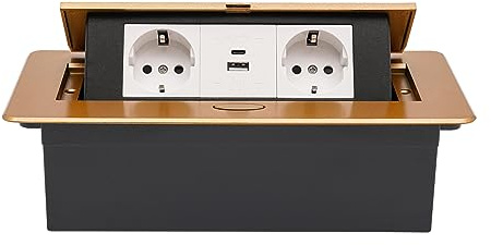Prise encastrable escamotable pour bureau - Prise encastrable - 250 V - USB type C - Charge rapide - Pop Up - Prise de table - Peu encombrante - Pour plan de travail et bureau - Doré
