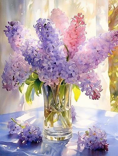 ECUCU 5D Diamond Painting Kits, Hyacinth Flowers in A Vase,R DIY Diamond Art Kits for Adults, Full Drill Diamond Picture for Kids and Adult Crystal Art Kits for Home Wall Decor