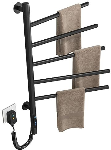 LCD Touch Scaldasalviette Elettrico Ruota di 180°, Programmabile 4 Modalità Intelligenti Scaldasalviette Termoarredo Bagno 85W,Tempistiche 1-9 Ore,Regolazione Della Temperatura 30-70°, 420x660mm,Nero