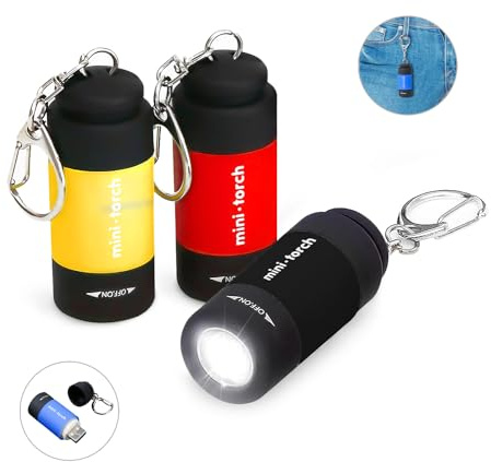 CASTNOO 3-Pack Small Keychain Flashlights, LED Pocket Keychain Light with White Light, Waterproof USB Rechargeable Mini Flashlights in Bulk for Kids and Adults Emergency, Camping, Night Reading