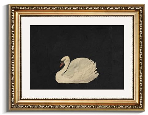 VIYYIEA Gold Framed Wall Art Canvas Print Home Decor Vintage Swan Decoration Grace Swan Art Painting Pictures Rustic Bathroom Wall Decor Animal Farmhouse Artwork for Living Room Bedroom Office 11x14in