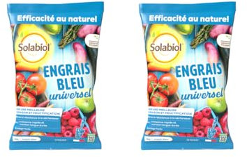 SOLABIOL Engrais Bleu Universel - 2x4Kg - Jusqu'à 100m² - Croissance Rapide & Nutrition Longue Durée - Renforce La Résistance A La Sécheresse - Utilisable En Agriculture Biologique SOBLEU4X2