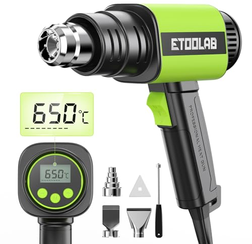 ETOOLAB 2000W Heißluftfön 50-650℃ Temperatur, Heißluftpistole mit LCD-Digitalanzeige, 132 Schrumpfschlauch, 280-600l/min Luftstrom, 3 Düsen und 1 Schaber, Ideal für DIY、Schrumpfen, Entlacken