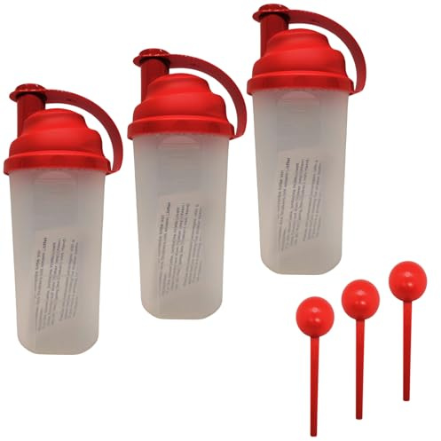 Schneider's BASENKONZEPT Shaker Set von Buchsteiner I 3 x Eiweißshaker rot I Shaker 700 ml mit integriertem Sieb + 3 x Dosierlöffel