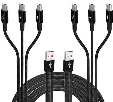 GELRHONR 2-pack multiladdningskabel, 3-i-1 typ C-laddningskabel USB A-kontakt till 3 typ-C-kontakt nylon flätad kabel med 3 x 1,2 m kabel, dataöverföring, för i/Phone 15/15 Pro/15 Plus, S24 S23 (1,2